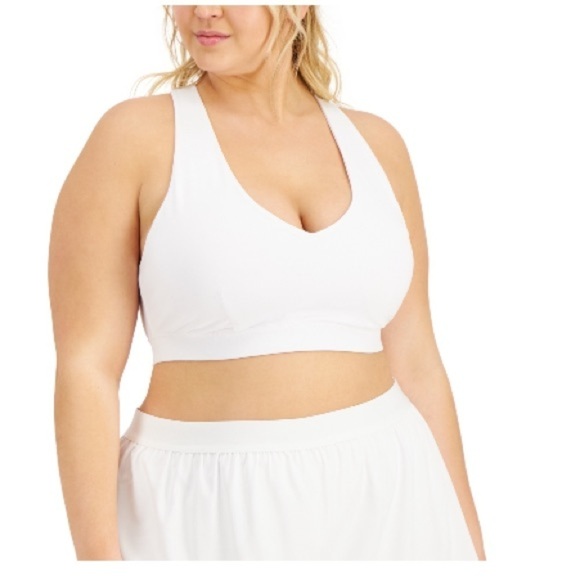 IDEOLOGY Intimates White Low Impact Scoop Neck Strappy Back Sports Bra Plus size - Picture 3 of 10